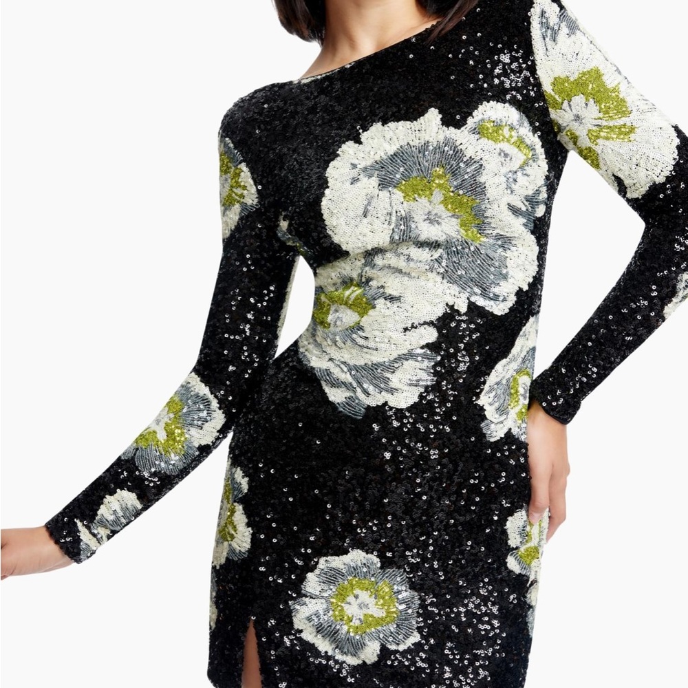 Dress the Population Black and White Floral Sequin Dress Nathalia body-con midi